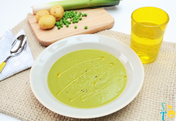 Pea, leak and potato soup