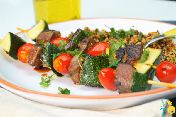 Venison kebabs with quinoa